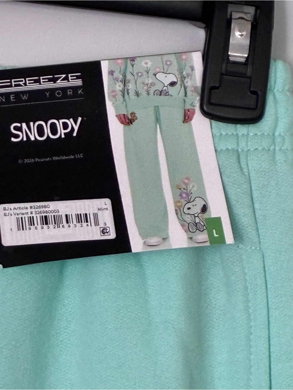 Peanuts Snoopy & Woodstock Floral Mint Green Wide Leg Sweat Pants - Picture 2 of 7